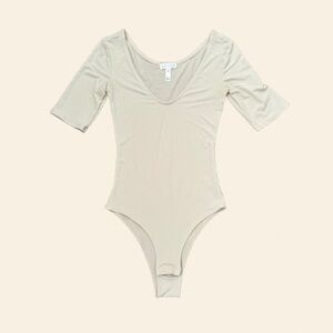 Leith Beige Bodysuit Women’s Size XXS Minimalist Basic Causal